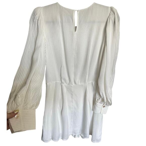 Rebecca Taylor Shadow Stripe Dress Long Peasant Sleeves Flowy Mini White Size 4 - Picture 5 of 15